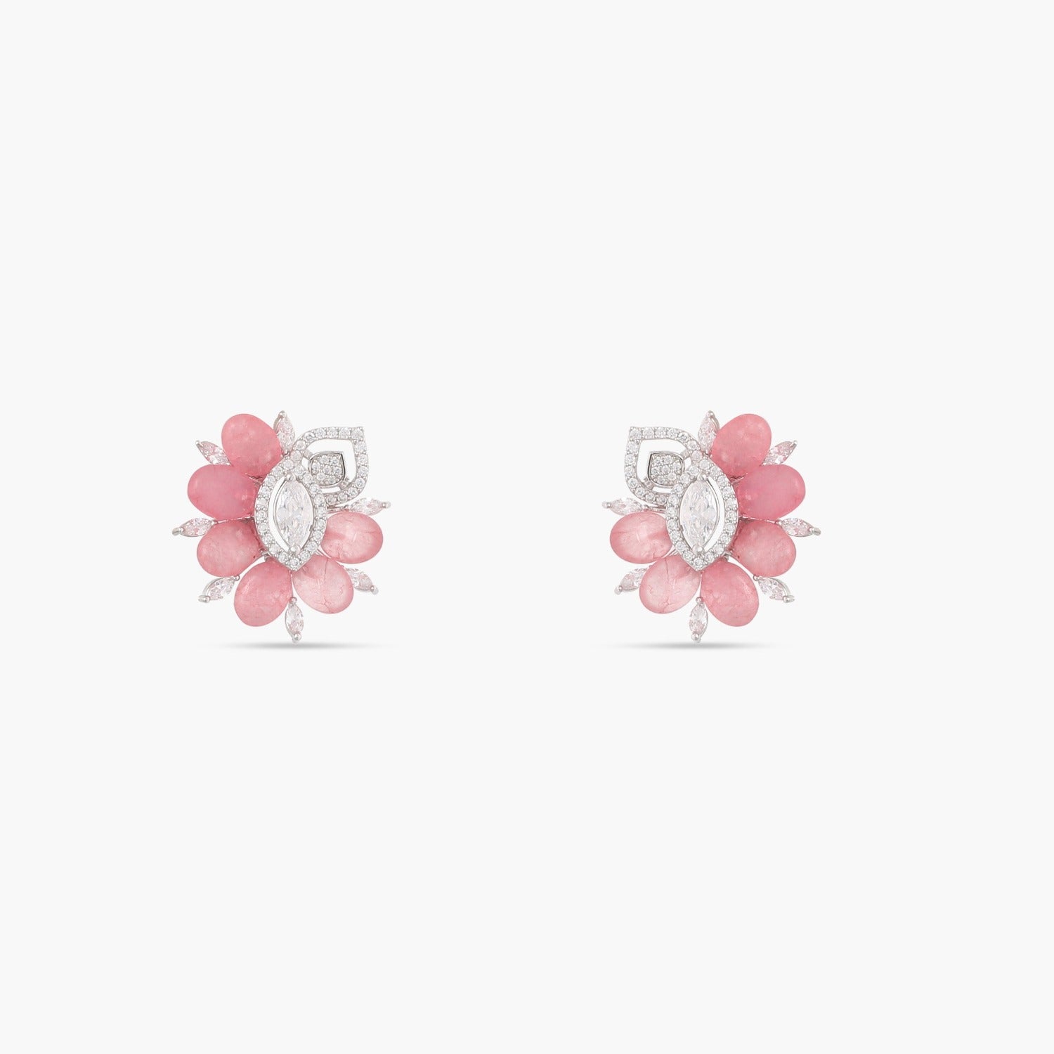 Garden Blooms Pink beads and CZ Stud Earrings