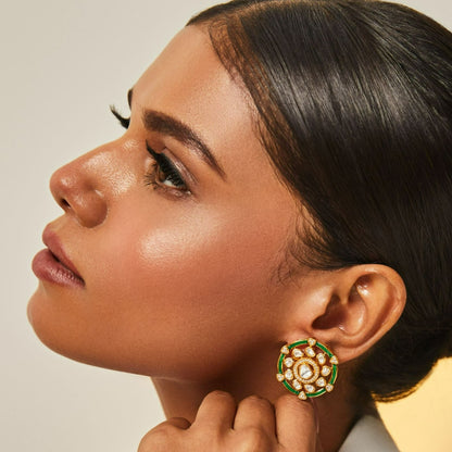Timeless Moissanite Green Halo Stud Earrings