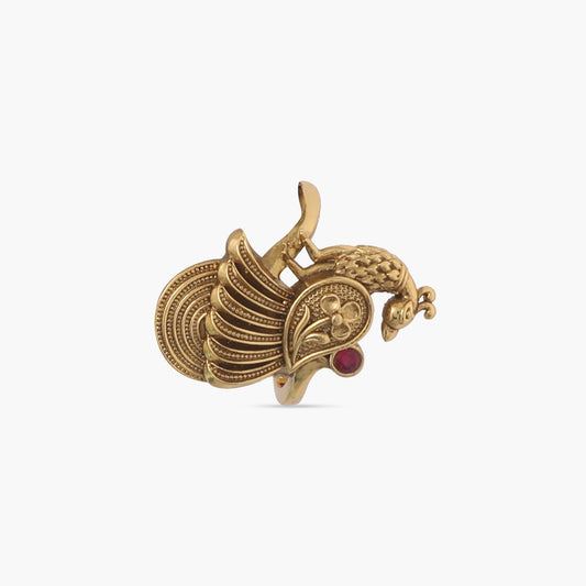 Feathered Charm Antique Gold Finish Silver Filger Ring
