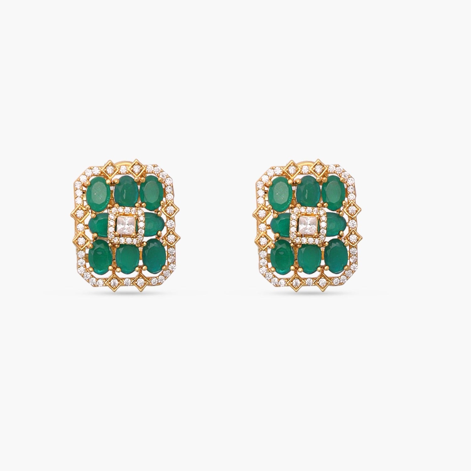 Square Floral CZ Silver Stud Earrings