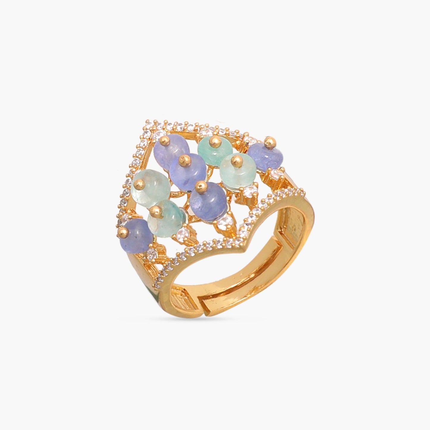 Simple Floral CZ Silver Finger Ring