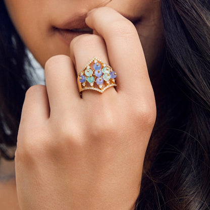 Simple Floral CZ Silver Finger Ring