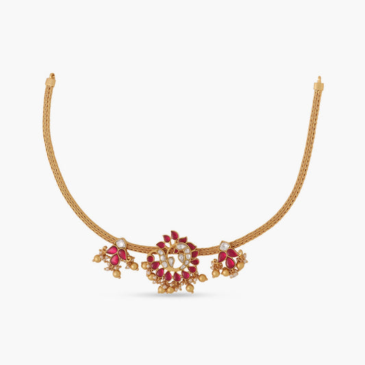 Mayura Kempu Jadau Silver Hasli Necklace