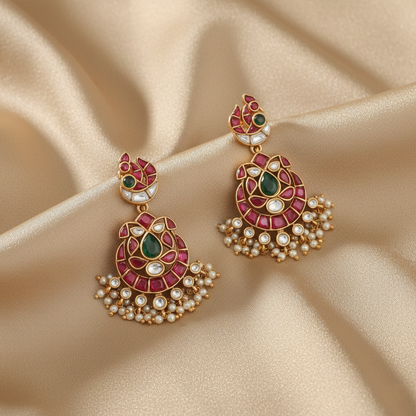 Pearl Floral Silver Drop Earrings
