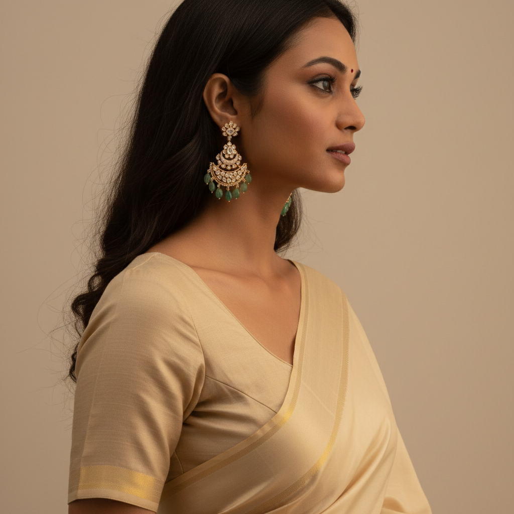 Pushpita Moissanite Silver Chandbali Earrings