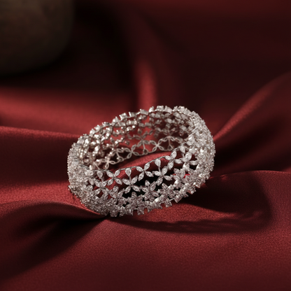 Rasika Blossoming Floral CZ Silver Bangle