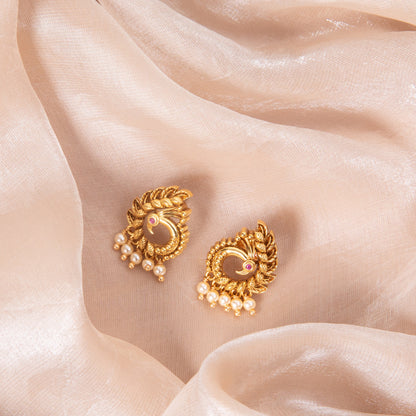 Mayil Antique Silver Stud Earrings