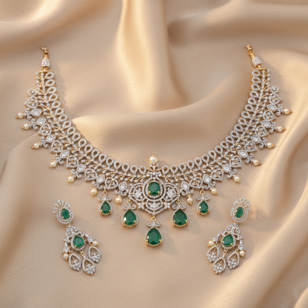 Ridhi CZ Silver Necklace Set
