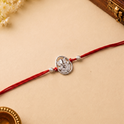 Ganesha CZ Silver Rakhi