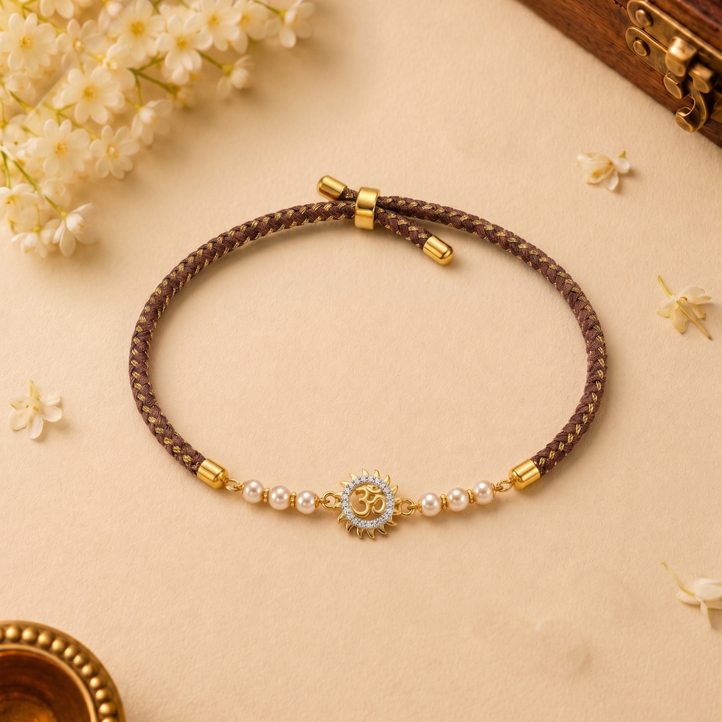 Om Kiran Gold Plated Silver Rakhi