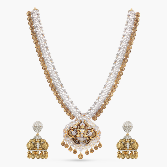 Lakshita Antique Nakshi Silver CZ Necklace Set
