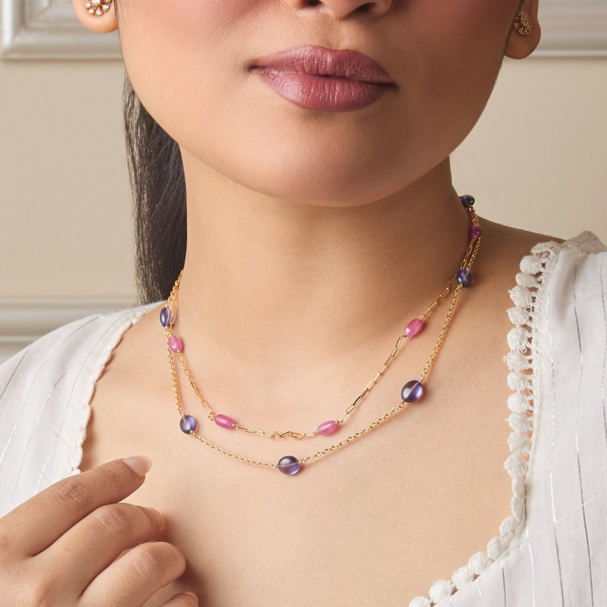 Isha Beaded Layered Silver Necklace