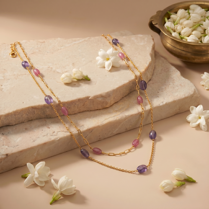 Isha Beaded Layered Silver Necklace