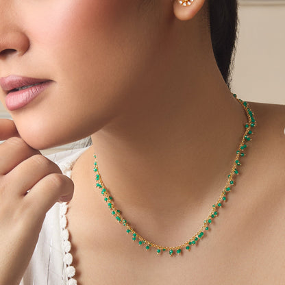 Arfa Green Beads Silver Necklace
