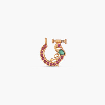 Manvitha Kempu Jadau Silver Nose Ring