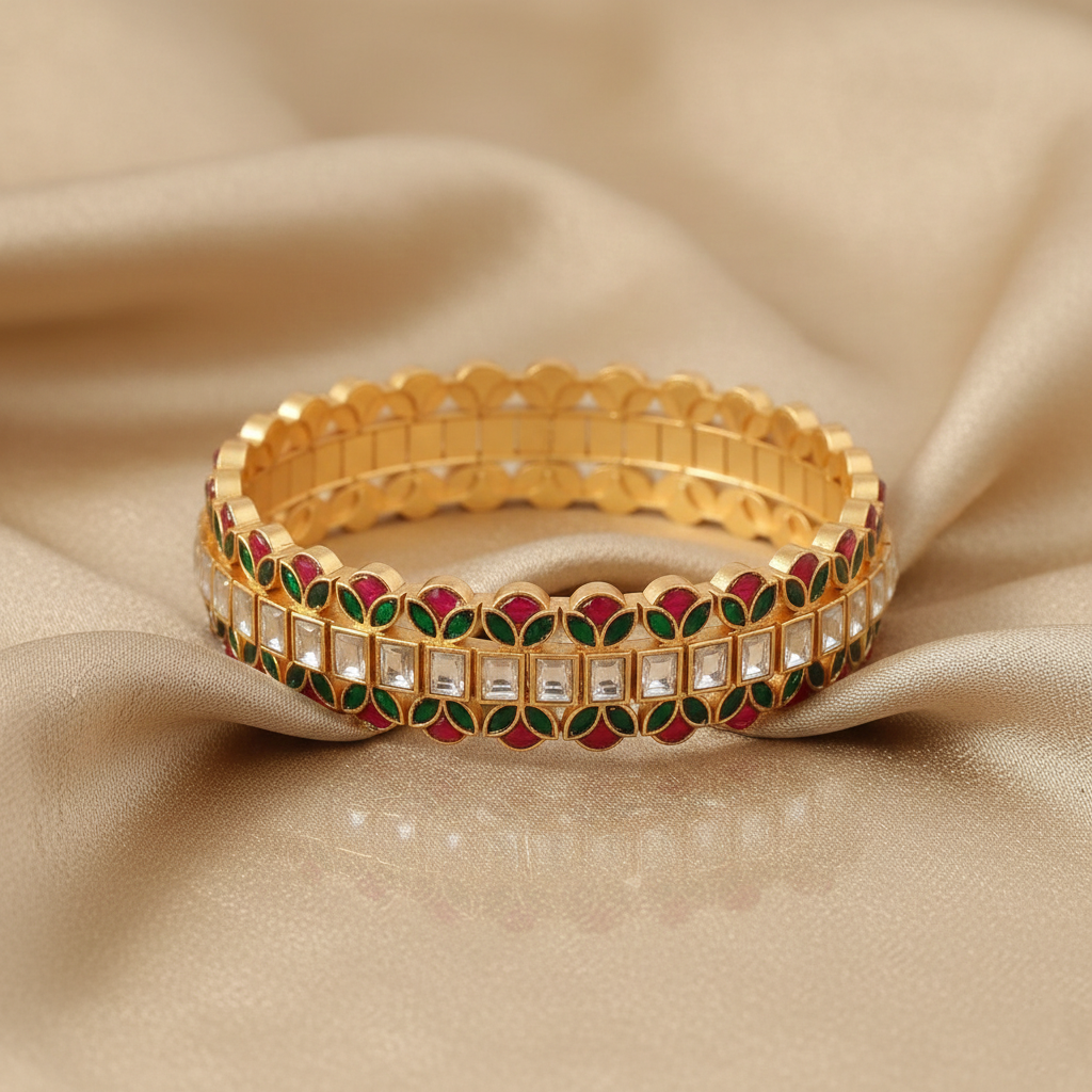 Sahi Kempu Jadau Silver Bangles