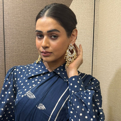 Sheva Jadau Silver Chandbali Earrings