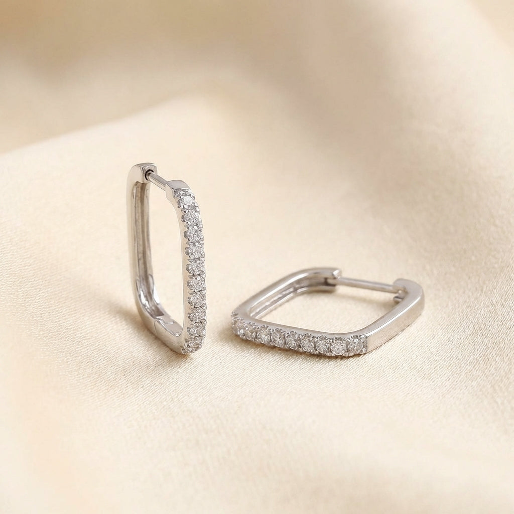 Buy Single Pave Square Hoop Silver Earrings | Paksha – Paksha India