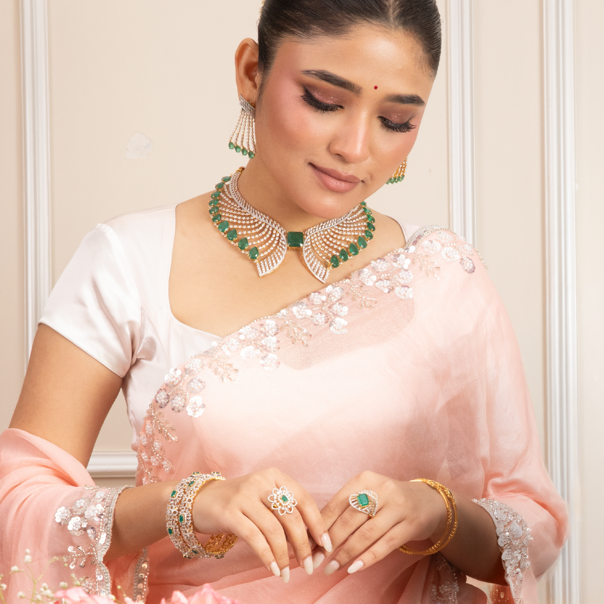 Aveline Emerald CZ Silver Necklace Set