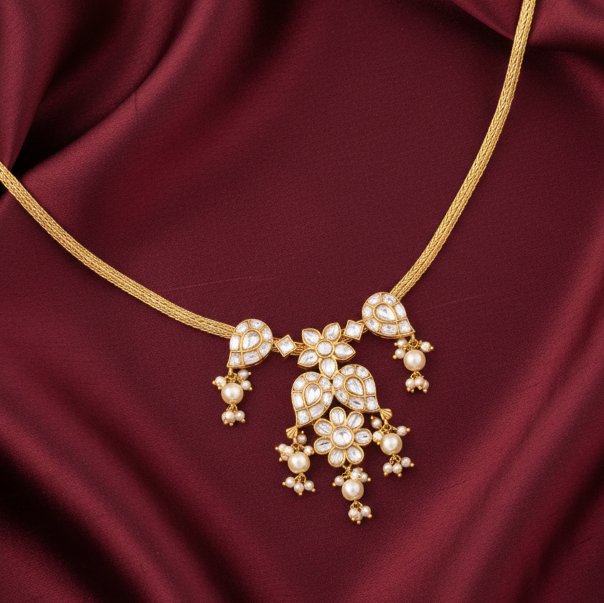 Svarupa Jadau Silver Pendant Necklace