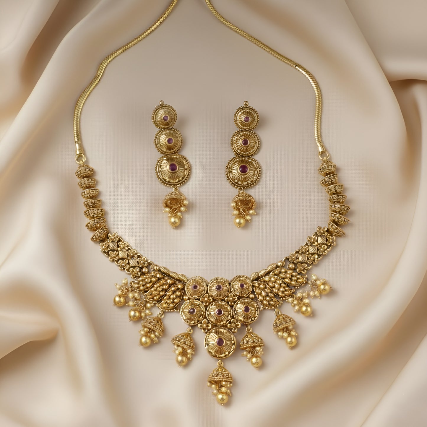 Swara Classic Jhumki Silver Necklace Set