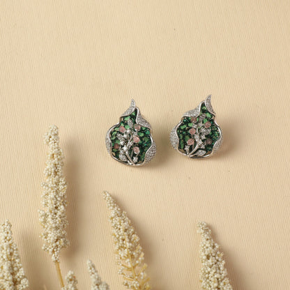 Floral Shine CZ Silver Stud Earrings