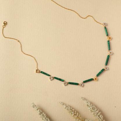 Malachite Square Charm Silver Necklace