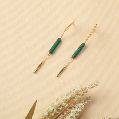 Malachite Bar Charm Silver Drop Earrings