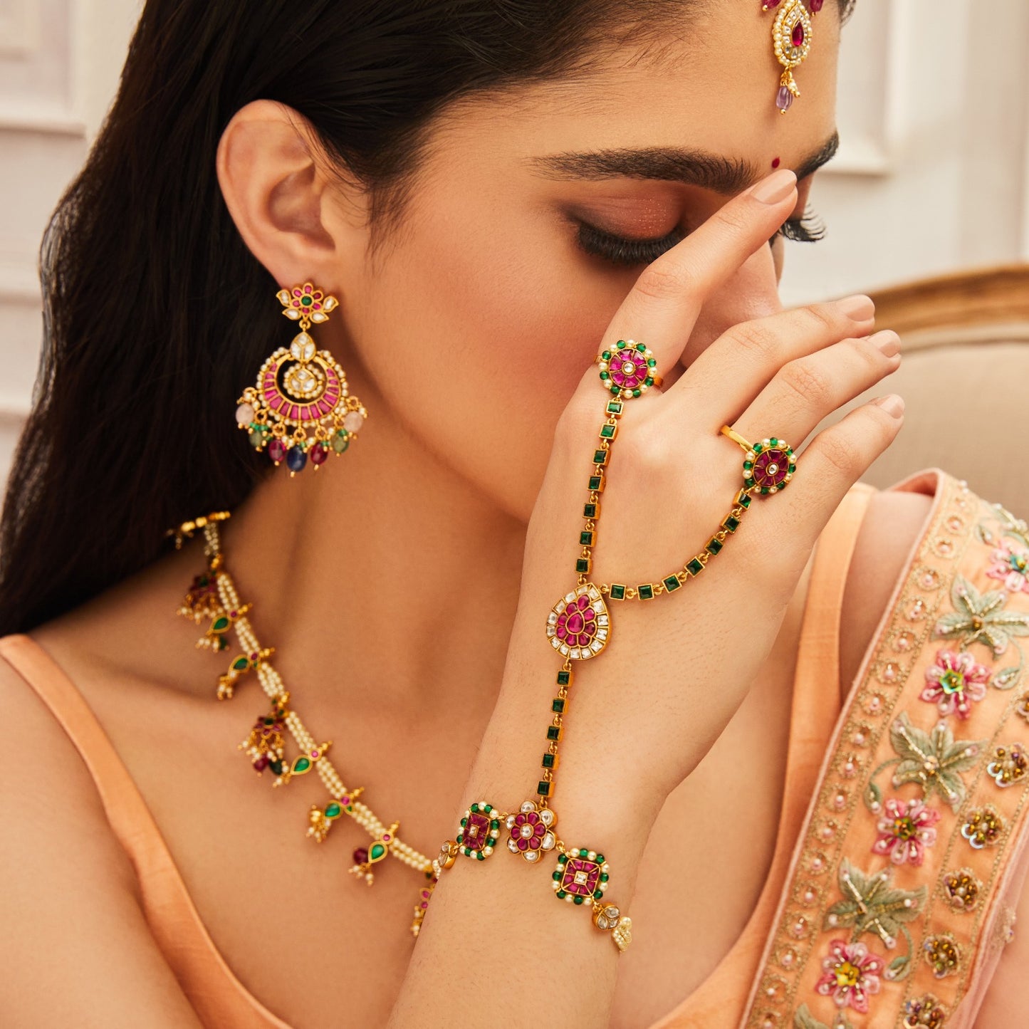 Heritage Floral Jadau Silver Haath Phool