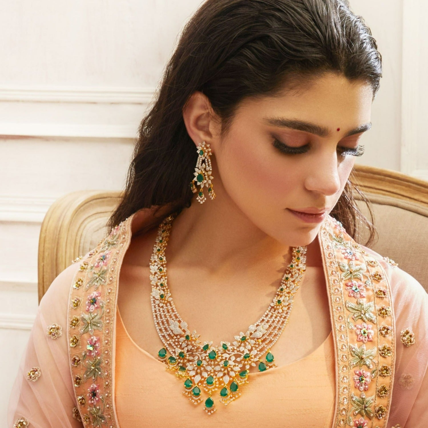 Zircons Adorned Blossoms CZ Silver Necklace set