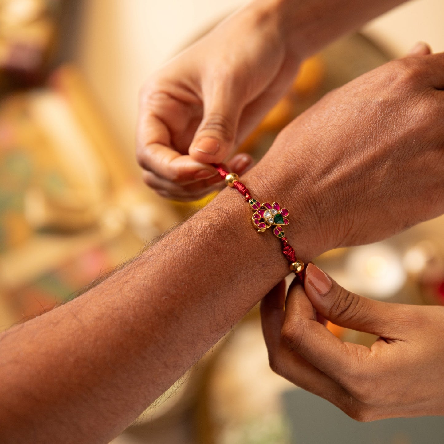 Peacock Kundan Jadau Silver Rakhi 
