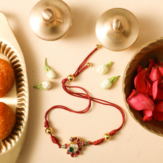 Peacock Kundan Jadau Silver Rakhi 