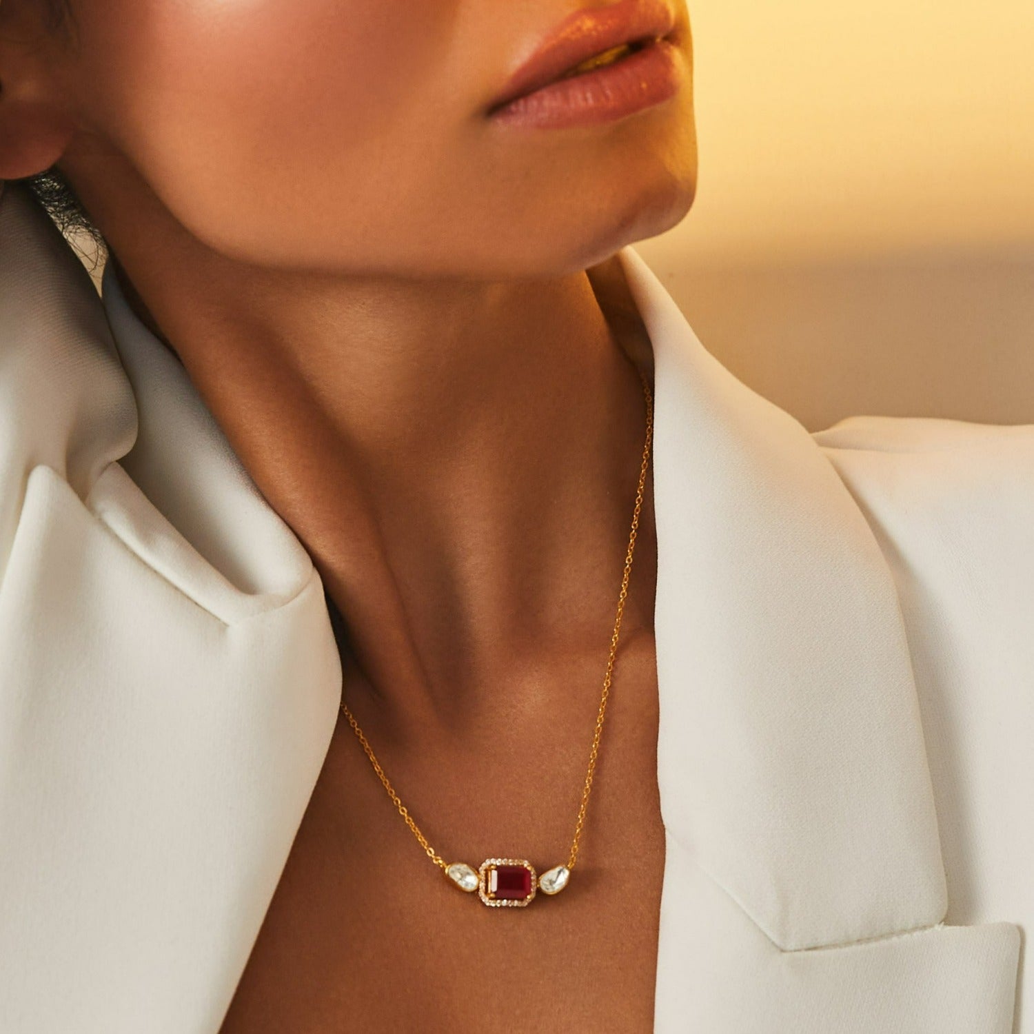 Radiance Red Moissanite Silver Pendant Necklace