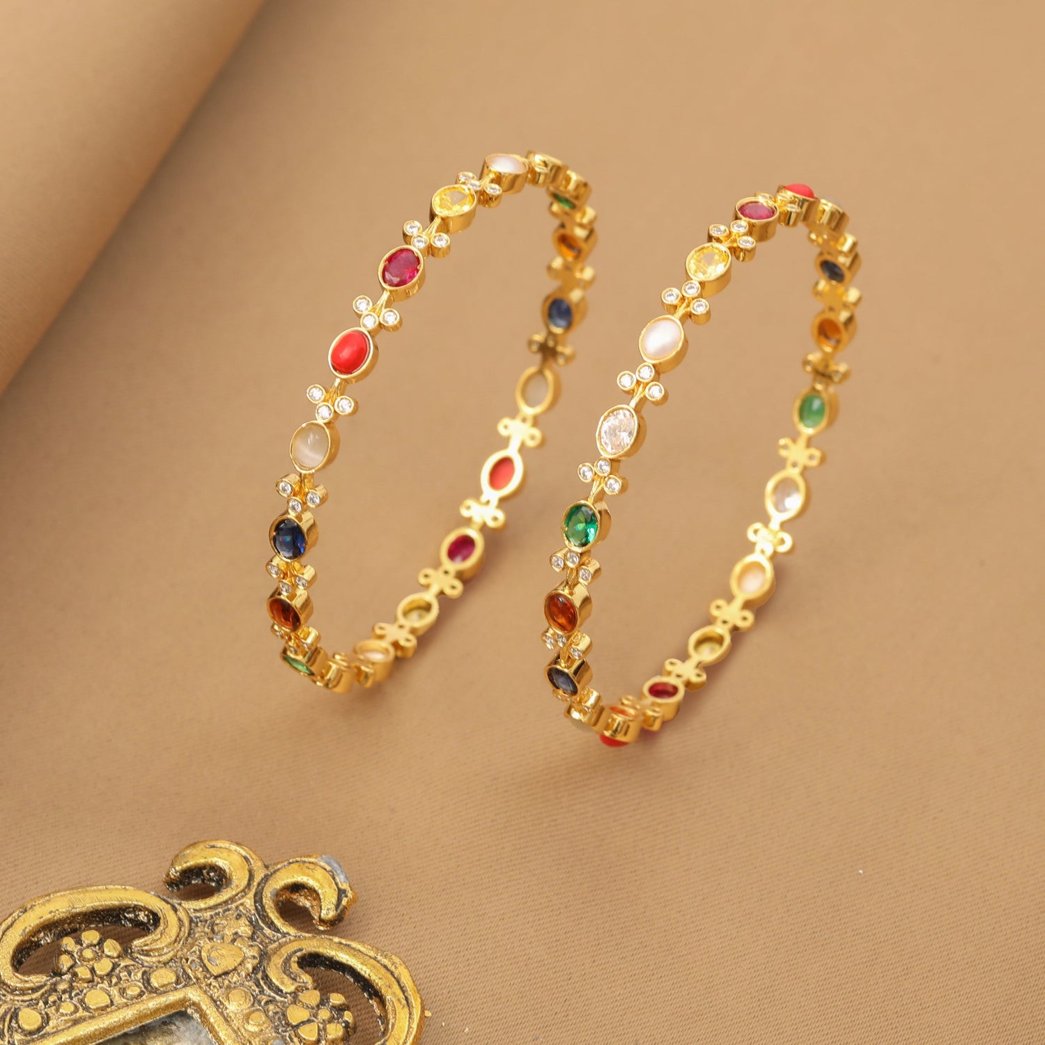 Shimmering Elegance Navaratna Silver Bangles