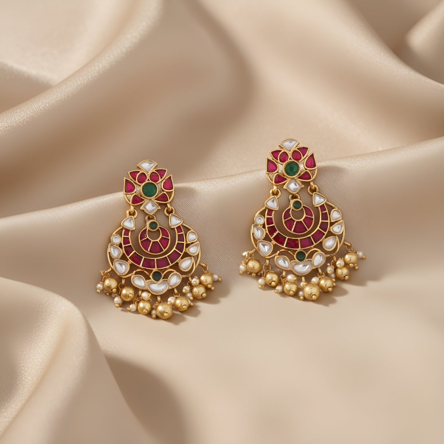 Vasu Kempu Jadau Silver Chandbali Earrings
