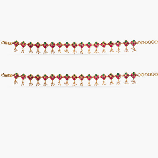 Meera Jadau Silver Anklets