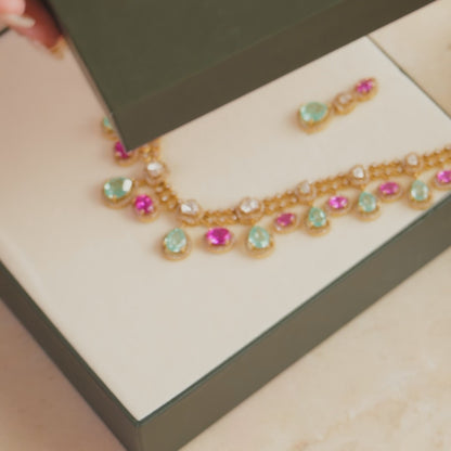 Meherzin Moissanite Silver Necklace Set