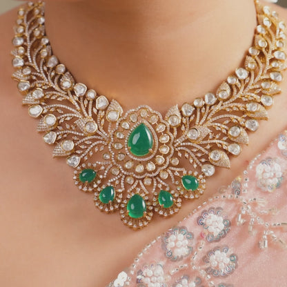 Ivara Emerald Silver Necklace Set