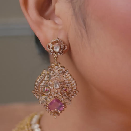 Meenal Moissanite Silver Peacock Necklace Set