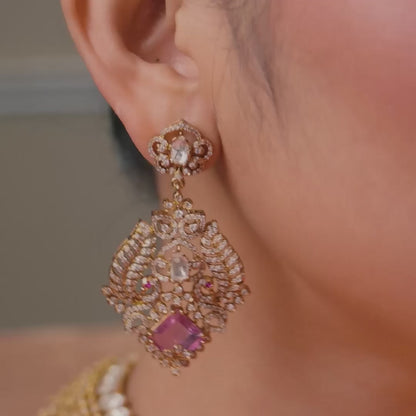 Meenal Moissanite Silver Peacock Necklace Set