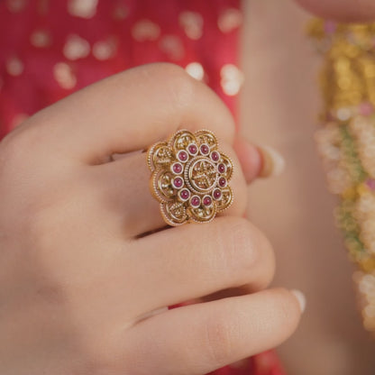 Swara Square Floral Silver Ring