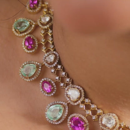 Meherzin Moissanite Silver Necklace Set