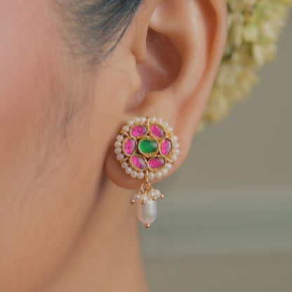 Ishani Kempu Jadau Silver Stud Earrings