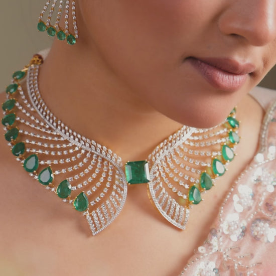 Aveline Emerald CZ Silver Necklace Set