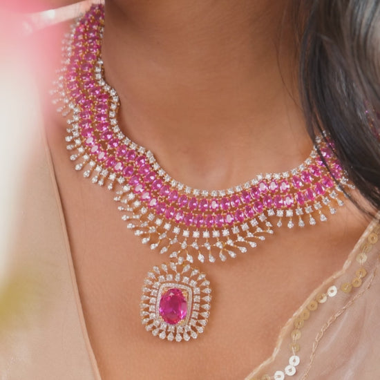 Swari CZ Silver Necklace Set