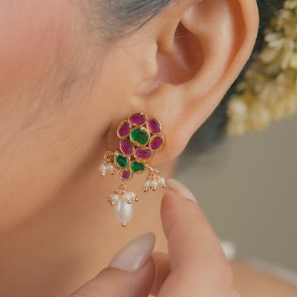 Avani Kempu Jadau Silver Stud Earrings
