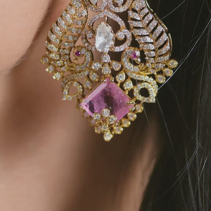 Meenal Moissanite Silver Peacock Necklace Set