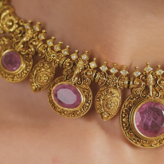 Naina Antique Silver Necklace Set