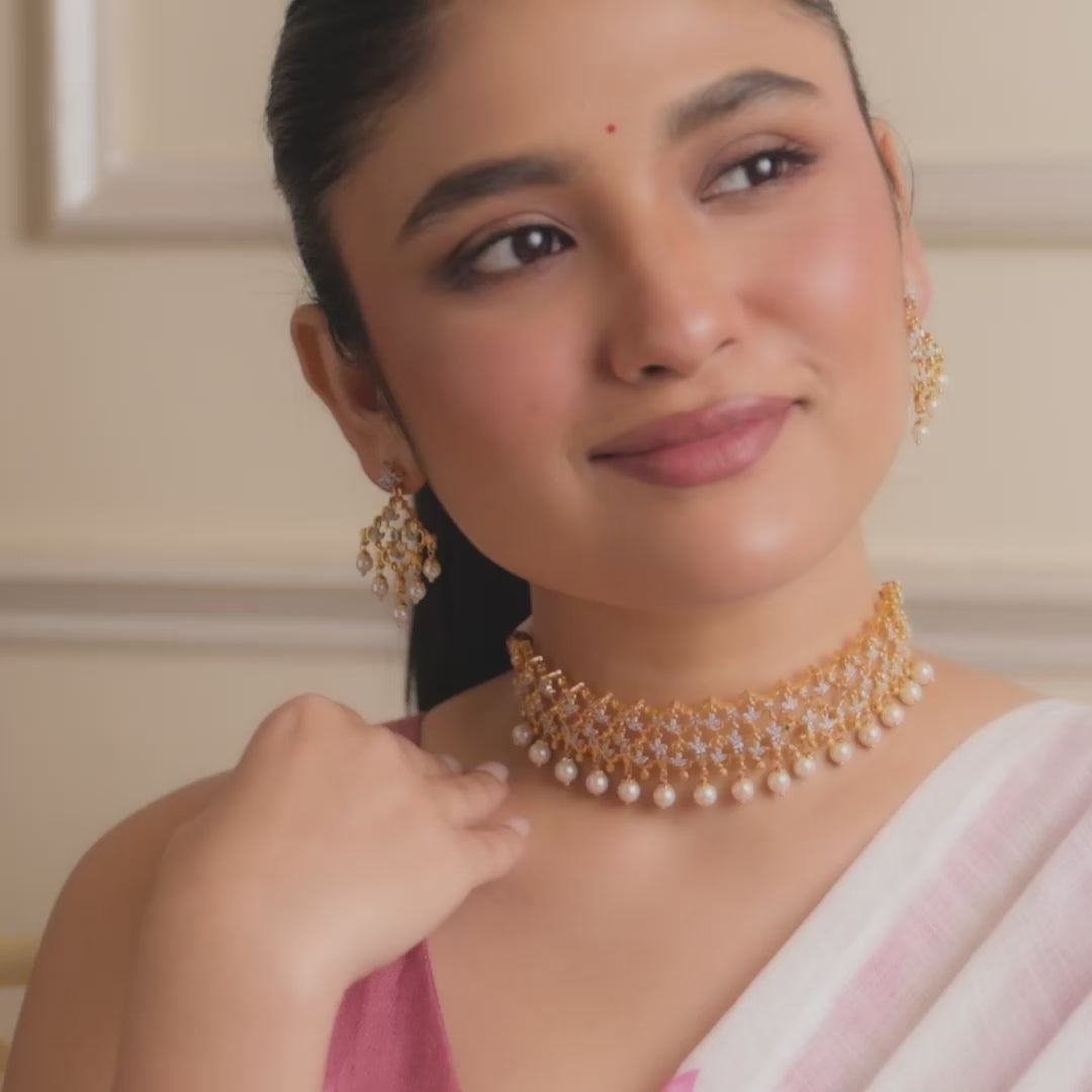 Advika CZ Silver Choker Set
