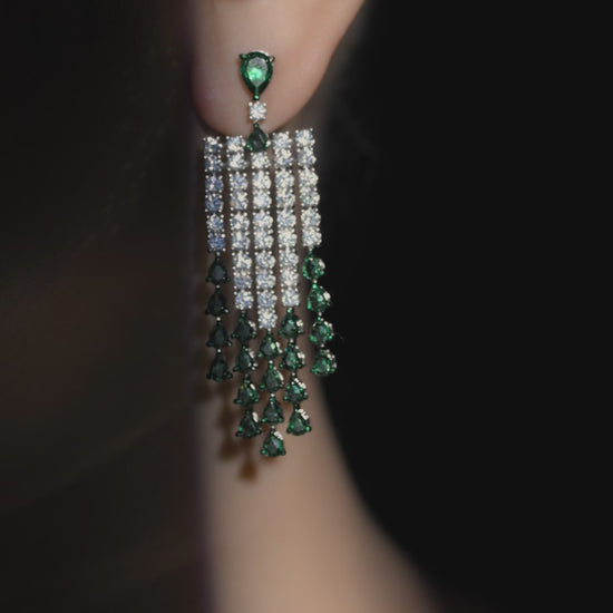 Emeraude Statement Silver Dangle Earrings
